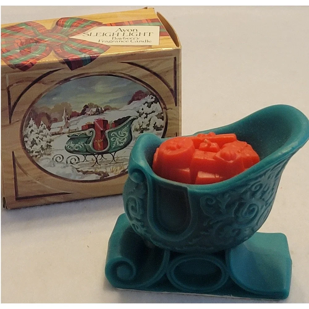 VTG Avon Sleigh Bayberry Candle 1970s Collectible Wax Christmas Display w/ Box